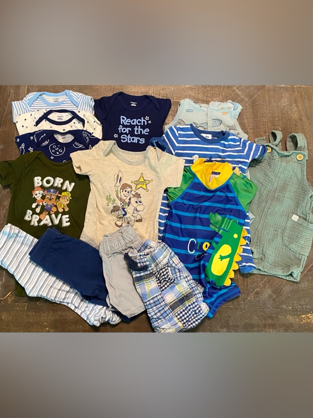 Baby Boy 14 piece lot of size 3-6/6-9 months Bundle bodysuit shirts Pants short